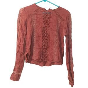 Free People FP Size Extra Small XS Purple Plum Lace Crochet Boho Top Blouse